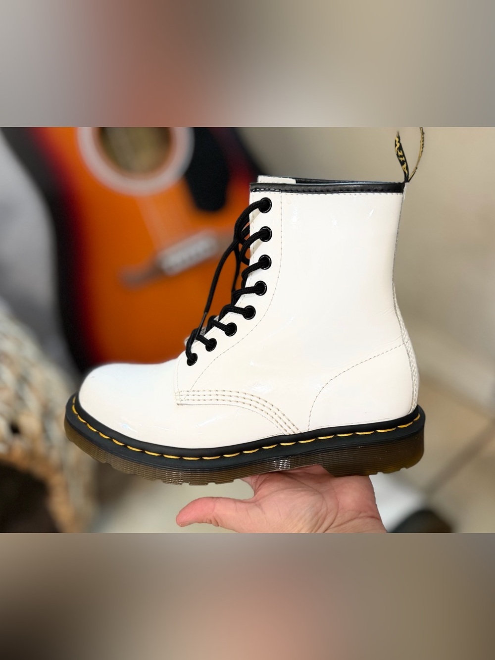 Dr. Martens 1460 White Patent Leather Boots - Womens Size 7 White Patent 8-Eye